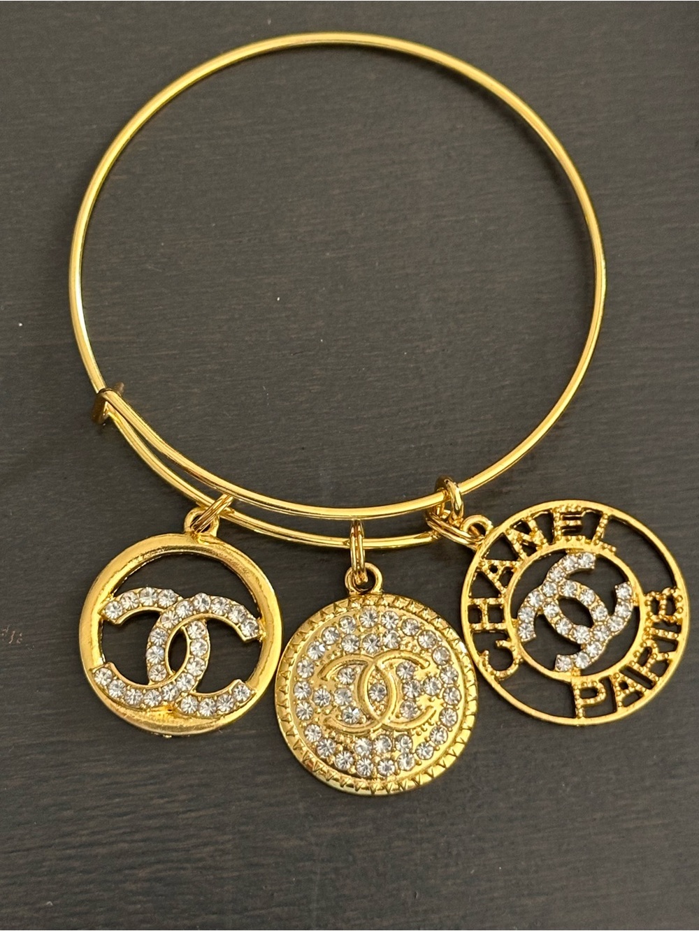No Boundaries Gold-Tone Charm Bangle Bracelet with Clear Crystals